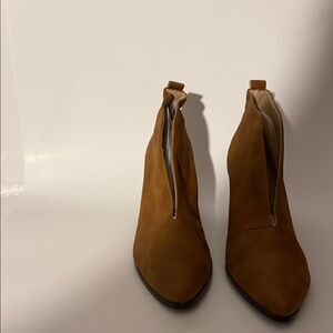 Journee Elegant Tan Ankle Boots Heel”3” Size 12 Deep Slit In Front